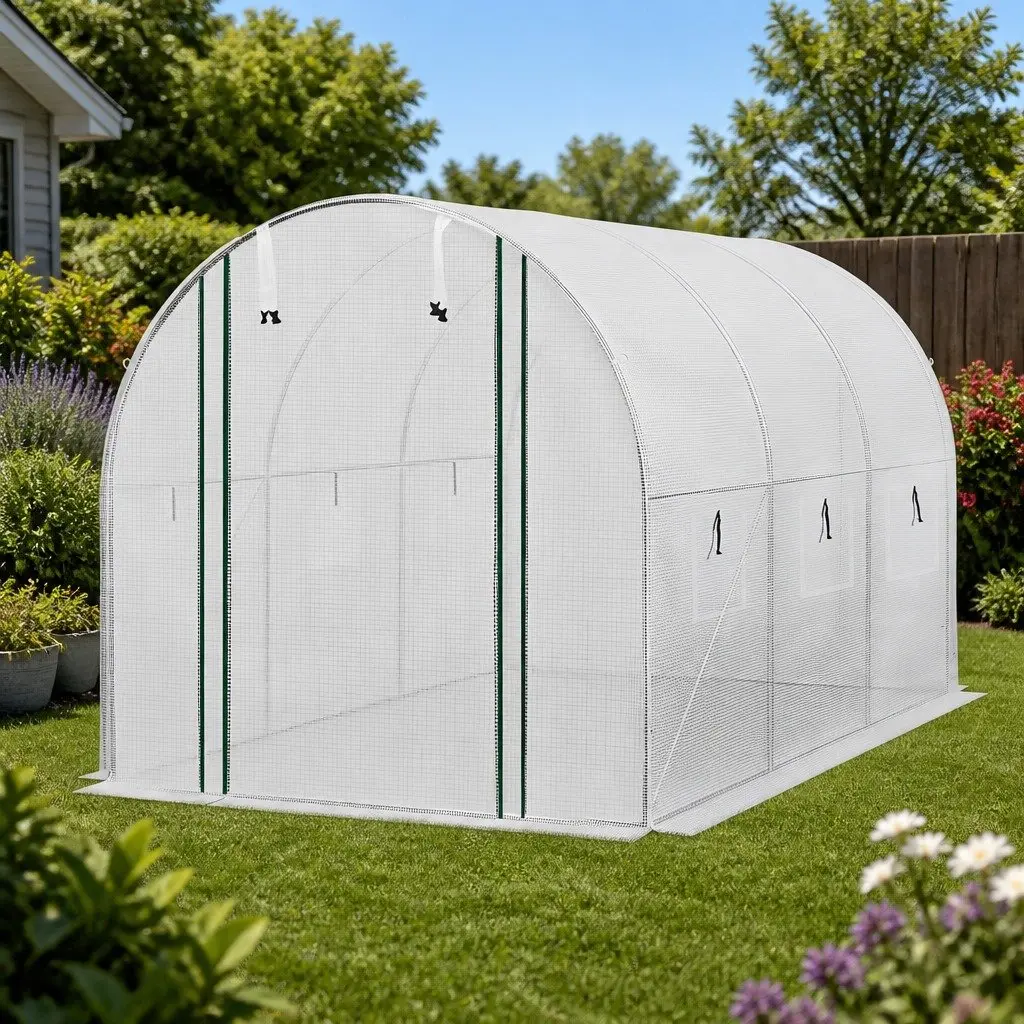 Walk In Greenhouse 3x2x2M Outdoor Garden PE Cover Steel Frame Roll-up Door