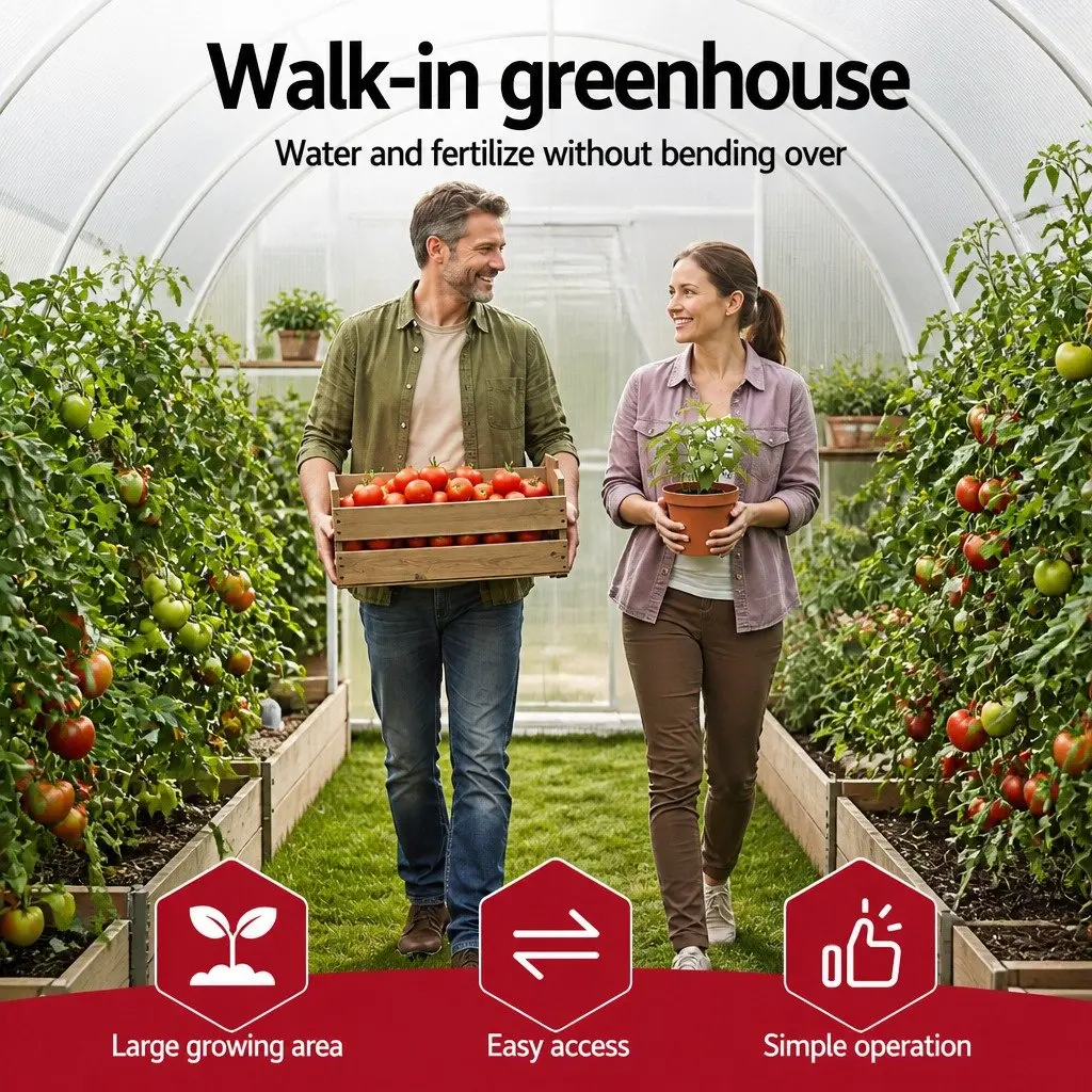 Walk In Greenhouse 3x2x2M Outdoor Garden PE Cover Steel Frame Roll-up Door