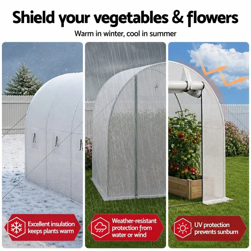 Walk In Greenhouse 3x2x2M Outdoor Garden PE Cover Steel Frame Roll-up Door