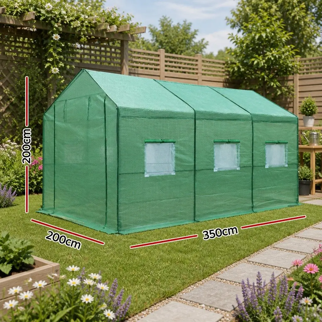 Walk In Greenhouse Tunnel 3.5M x 2M x 2M Galvanised Steel Frame Green PE Cover