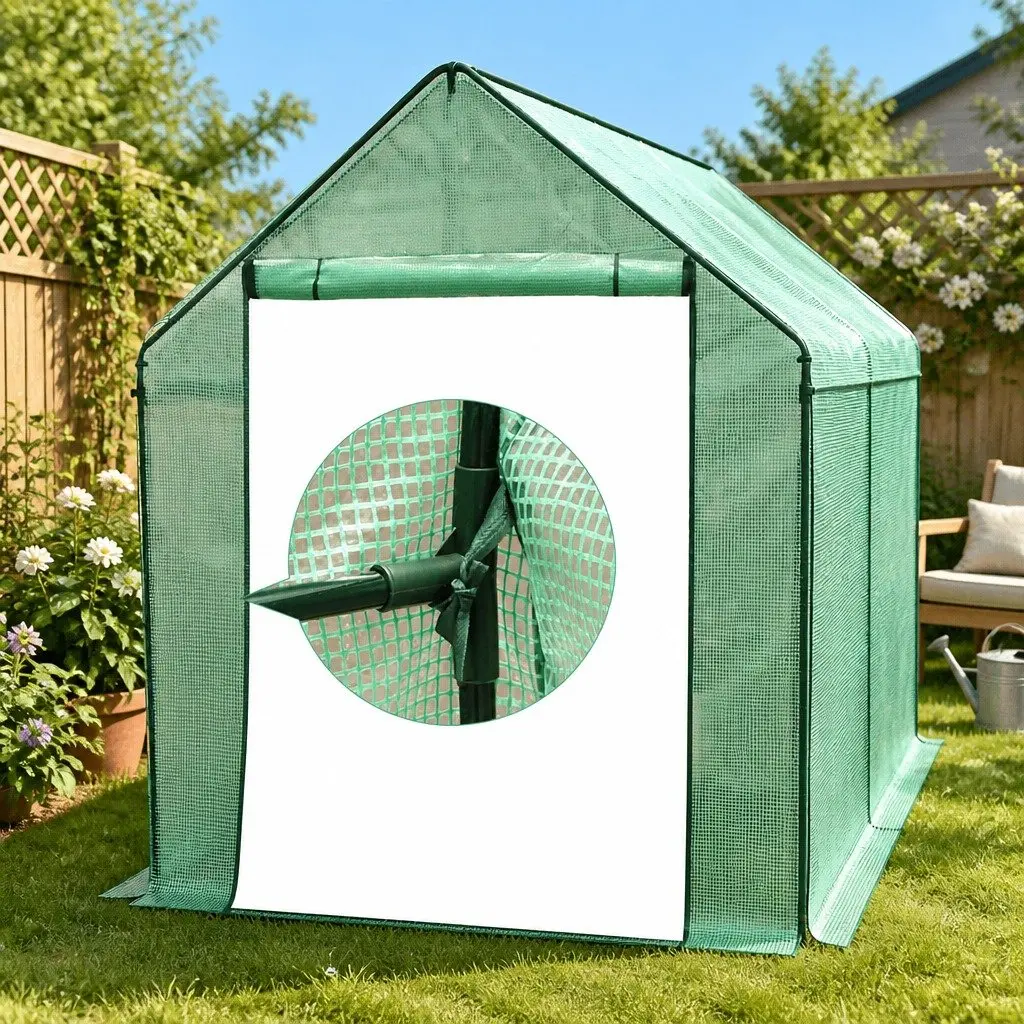 Walk In Greenhouse Tunnel 3.5M x 2M x 2M Galvanised Steel Frame Green PE Cover