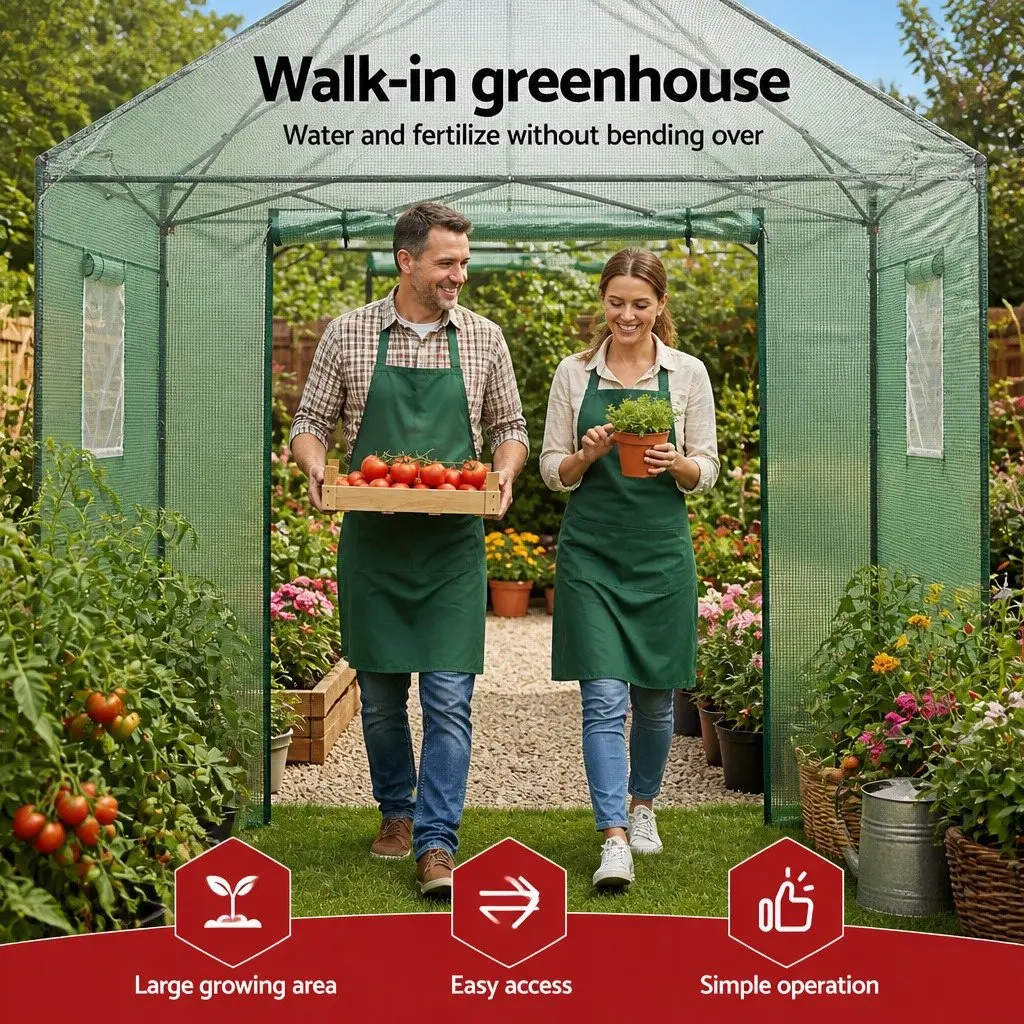 Walk-In Greenhouse Portable 180x240x240cm Steel Frame Green PE Cover Instant Setup