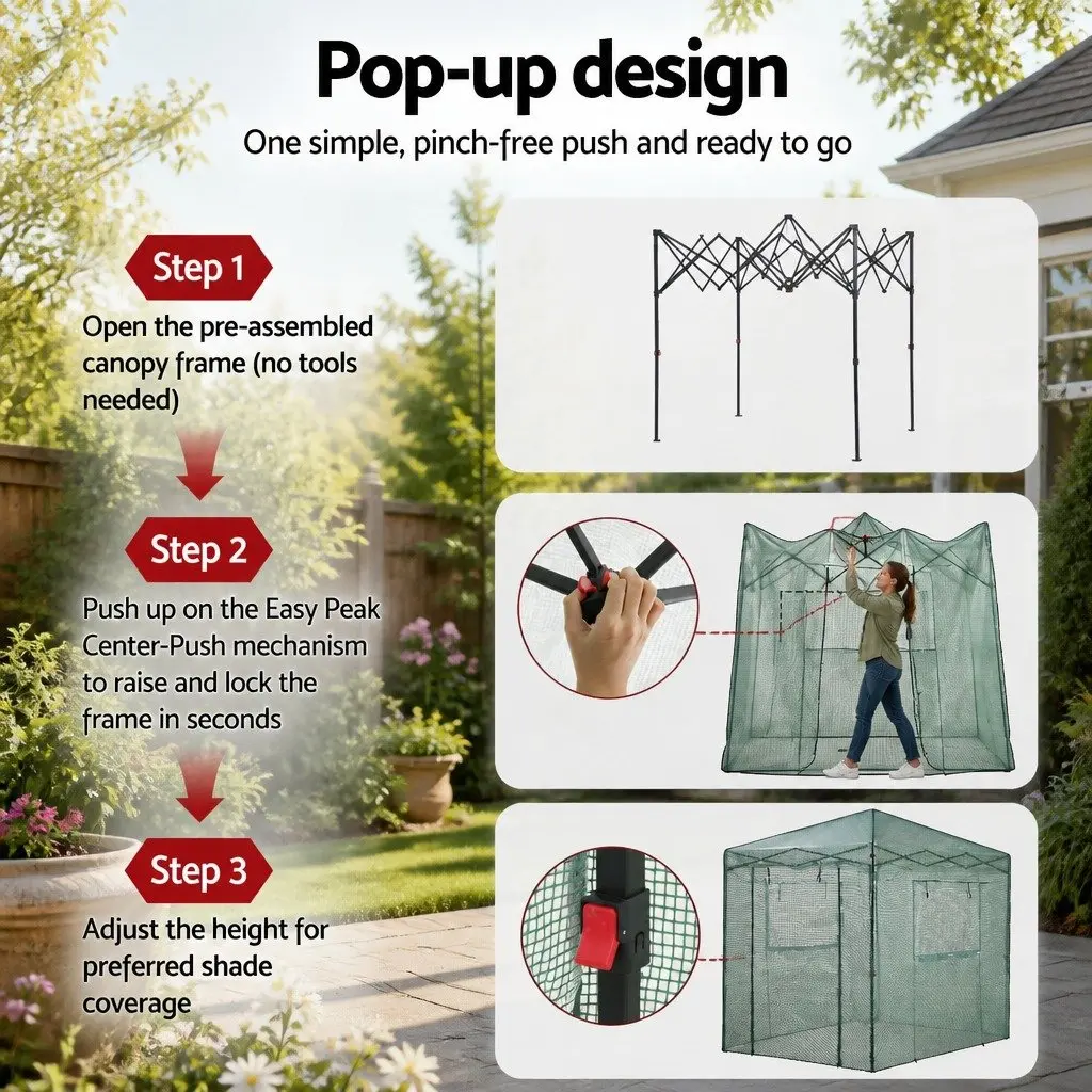 Walk-In Greenhouse Portable 180x240x240cm Steel Frame Green PE Cover Instant Setup