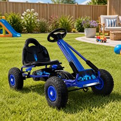 Kids Pedal Go Kart Ride On Car Toy Racing Outdoor Fun Tricycle Blue Rubber Tyre