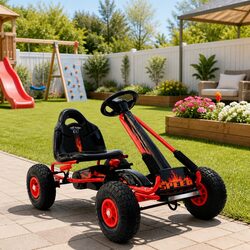 Kids Pedal Go Kart Ride On Car Toy Racing Red Rubber Tyre Outdoor Fun