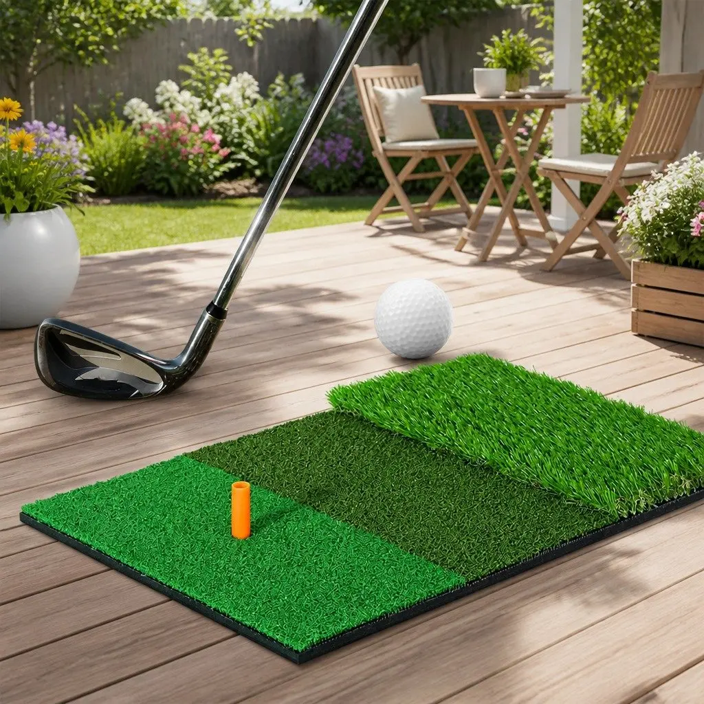 Golf Hitting Mat 3 in 1 Portable Training Aid Green Turf 40cm x 60cm