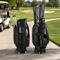 Rolling Golf Cart Bag Club Organiser Buggy with Spinner Wheels Black