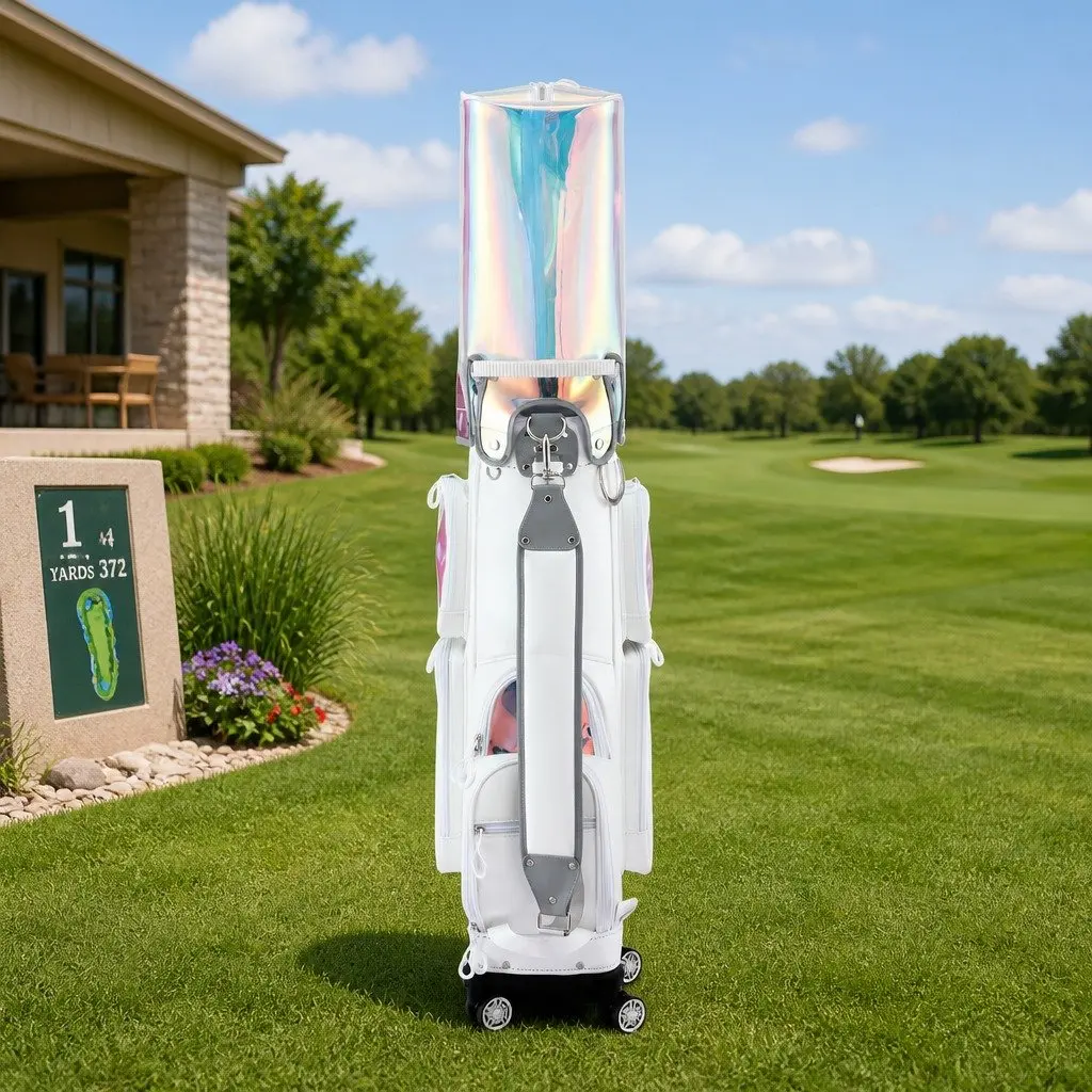 Golf Cart Bag Rolling Buggy with Spinner Wheels Telescopic Handle White Multicolour