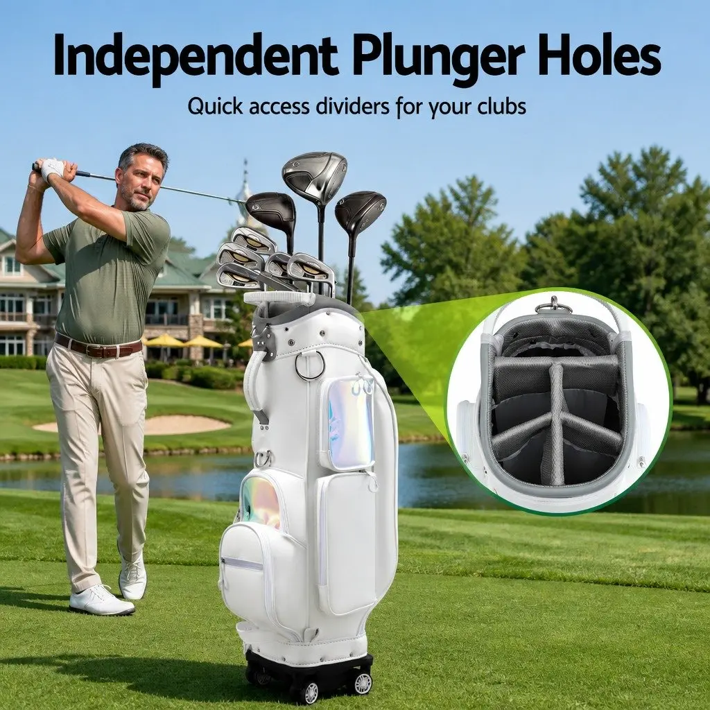 Golf Cart Bag Rolling Buggy with Spinner Wheels Telescopic Handle White Multicolour