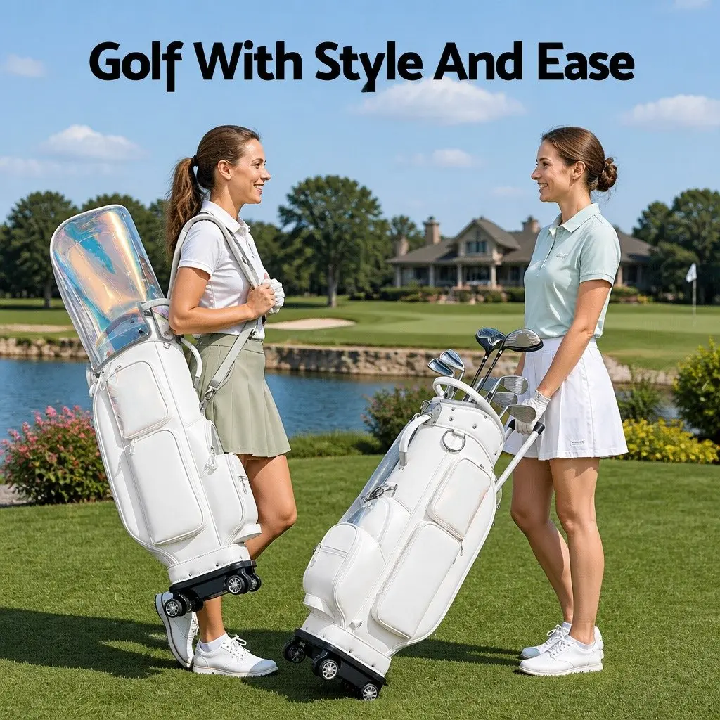 Golf Cart Bag Rolling Buggy with Spinner Wheels Telescopic Handle White Multicolour