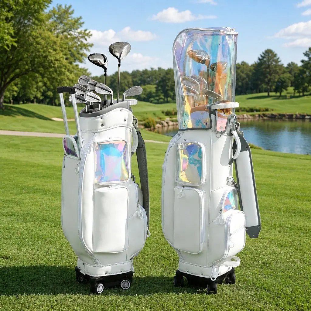 Golf Cart Bag Rolling Buggy with Spinner Wheels Telescopic Handle White Multicolour