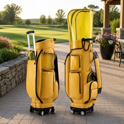 Golf Rolling Cart Bag Organiser with Spinner Wheels Telescopic Handle Yellow