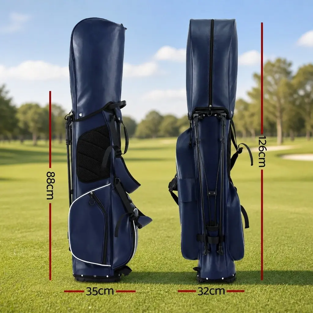 Golf Stand Bag Lightweight Dual Strap Club Divider Blue PU Nylon Composite Fabric