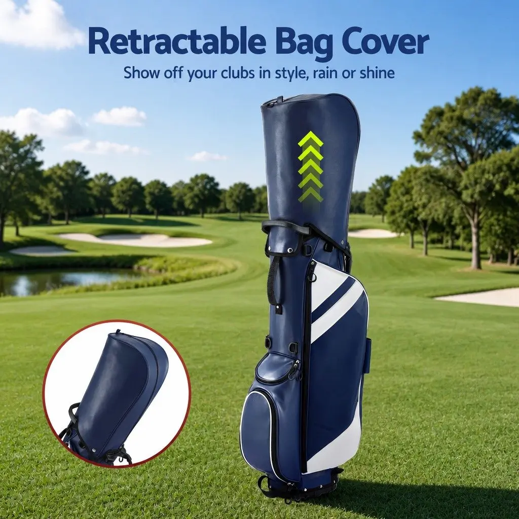 Golf Stand Bag Lightweight Dual Strap Club Divider Blue PU Nylon Composite Fabric