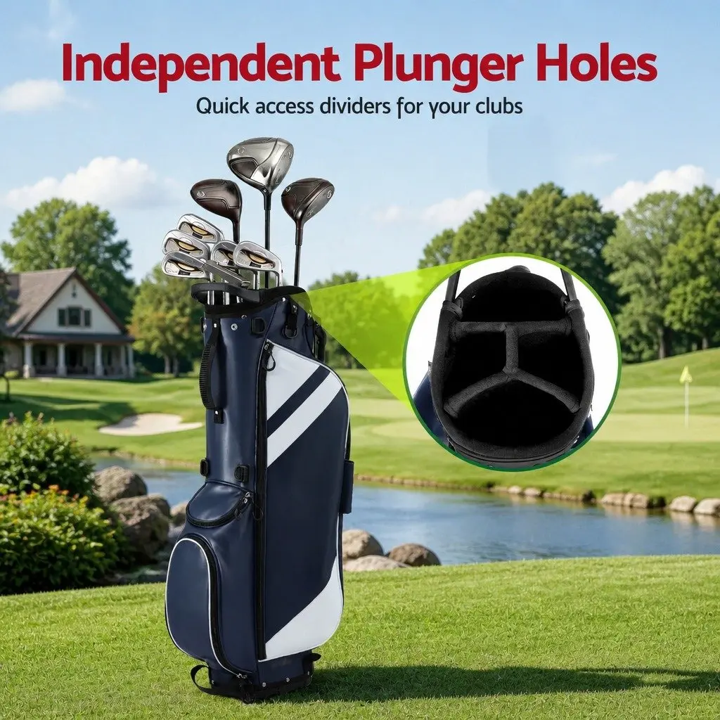 Golf Stand Bag Lightweight Dual Strap Club Divider Blue PU Nylon Composite Fabric