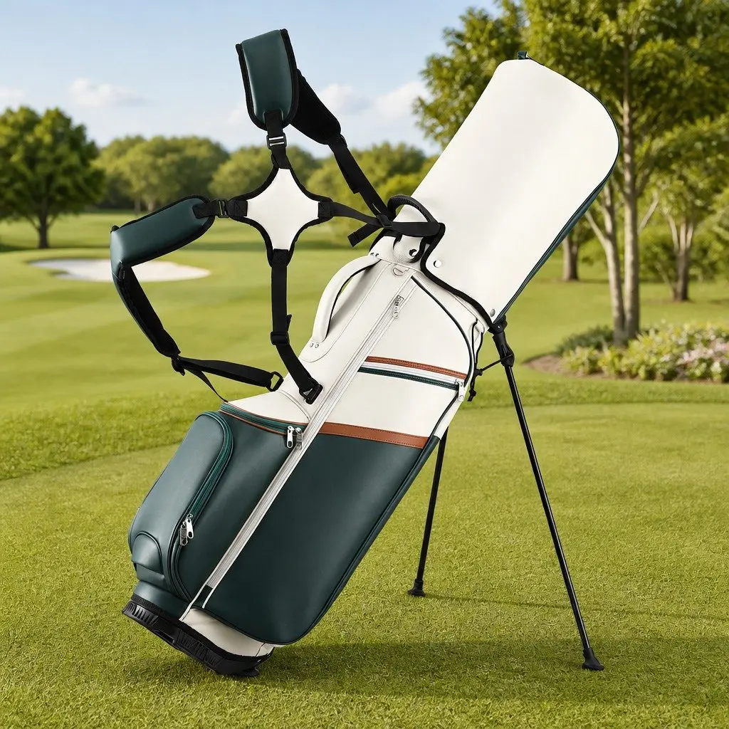Golf Stand Bag Lightweight Dual Strap Microfiber Leather Green White