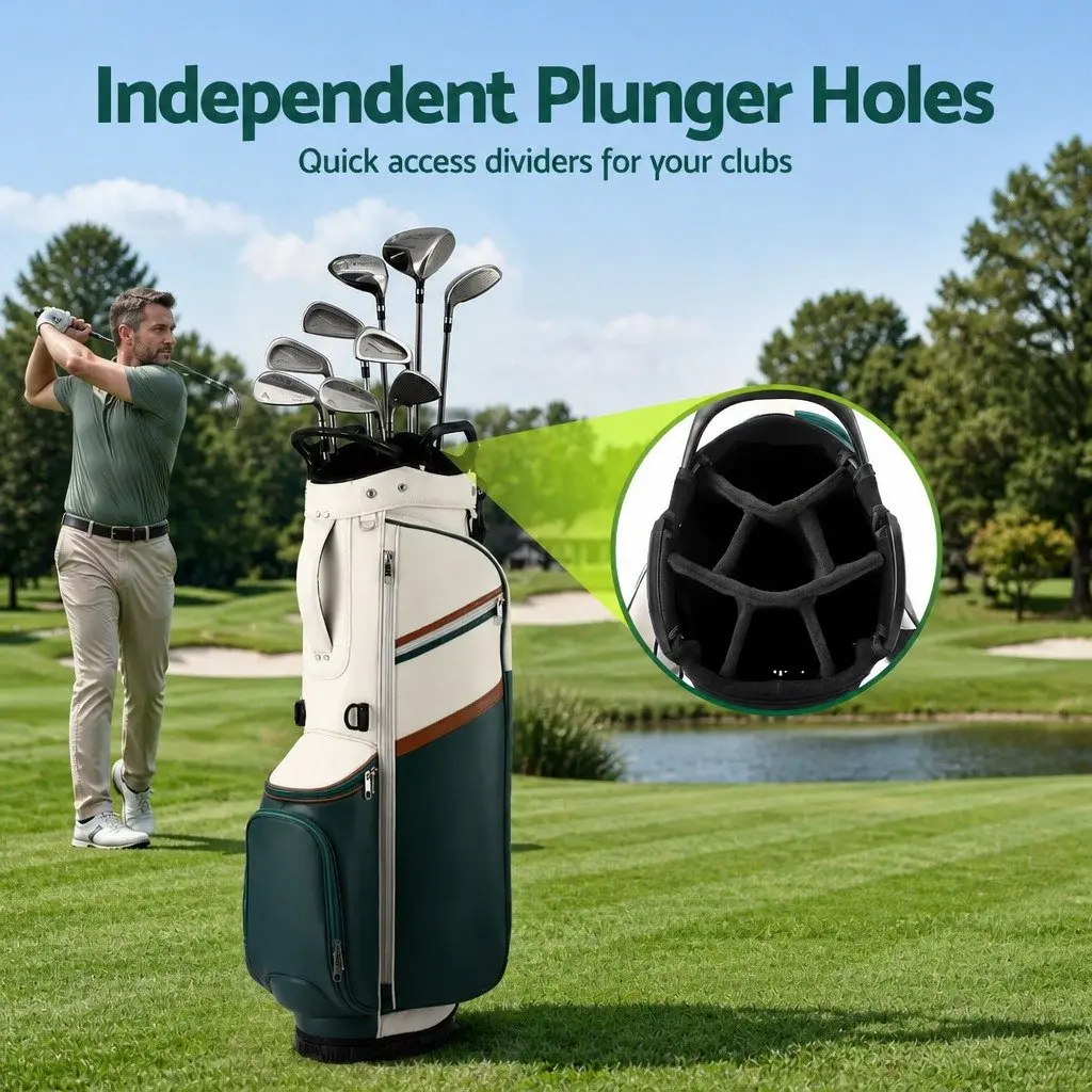 Golf Stand Bag Lightweight Dual Strap Microfiber Leather Green White