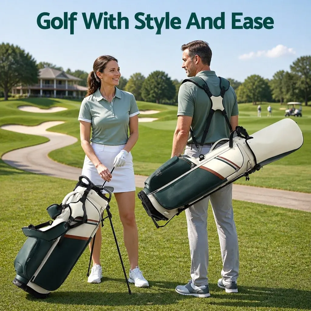 Golf Stand Bag Lightweight Dual Strap Microfiber Leather Green White