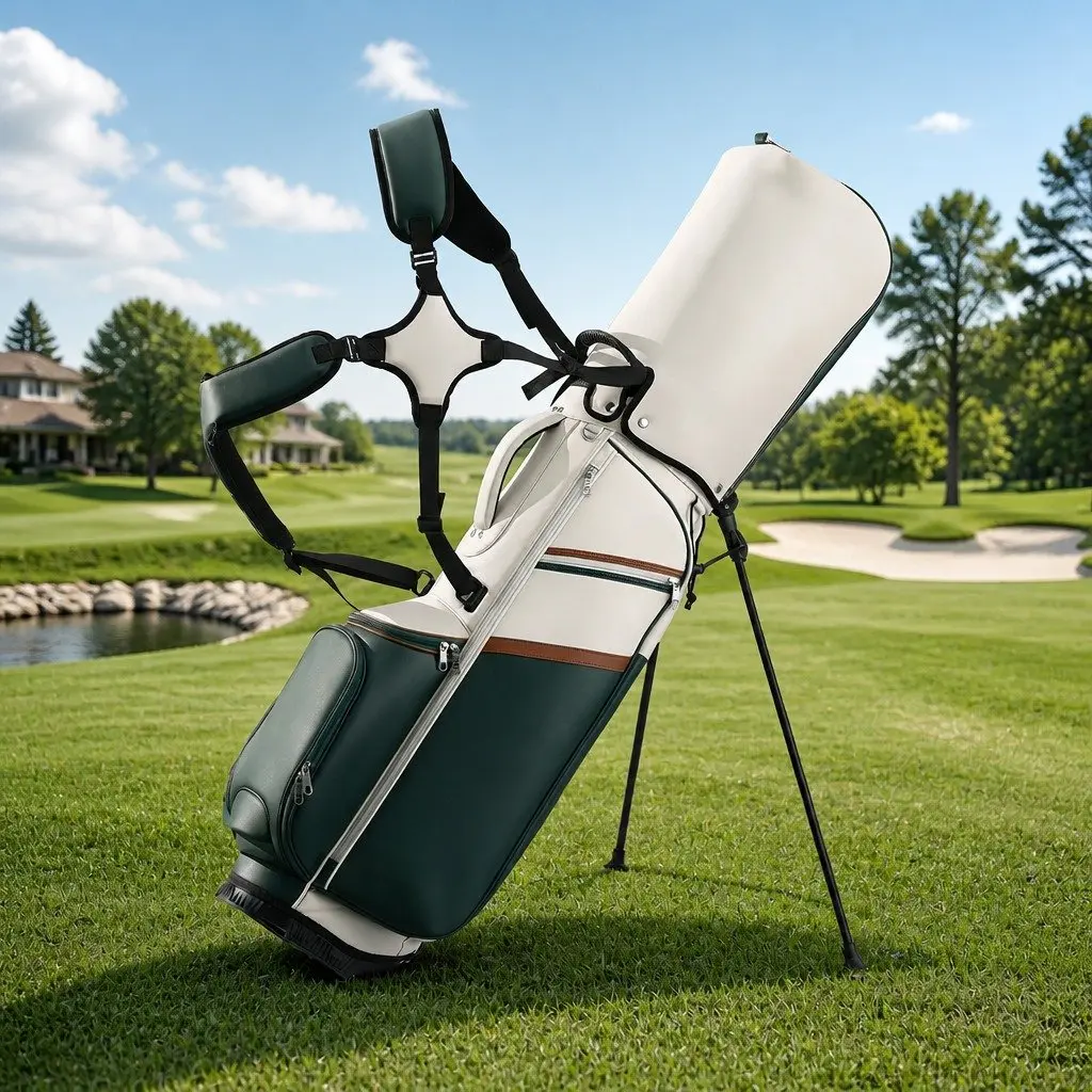 Golf Stand Bag Lightweight Dual Strap Microfiber Leather Green White
