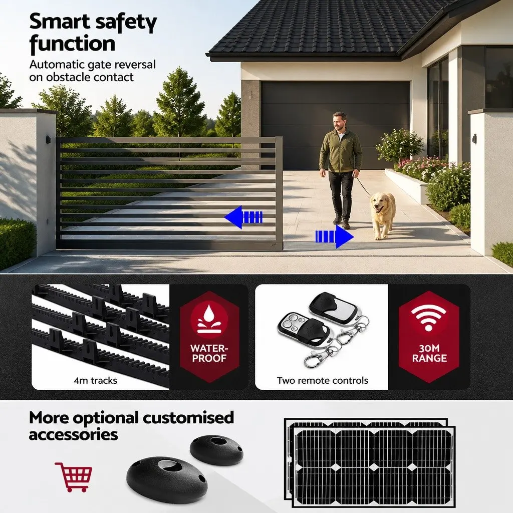 Electric Automatic Sliding Gate Opener Kit Motor 450W 4M 1200kg Remote Control White
