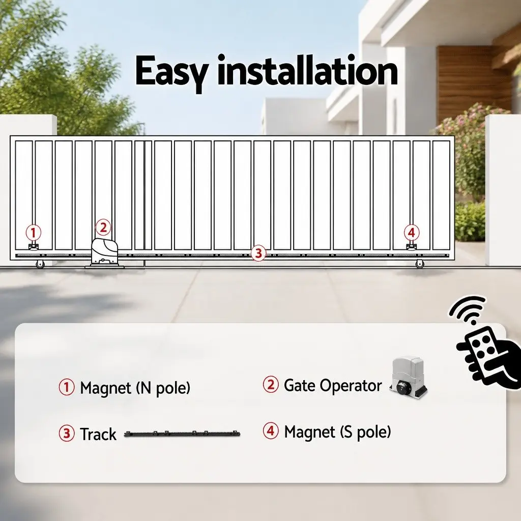Electric Sliding Gate Opener Kit 6M 1200kg White Remote Control