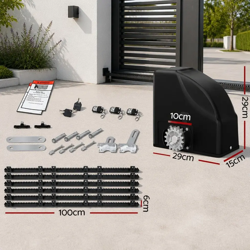 Solar Automatic Sliding Gate Opener Kit 40W 600KG 6M Adjustable Auto-Close Black