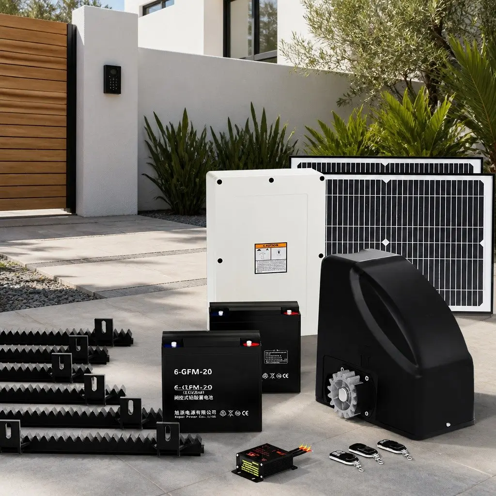 Solar Automatic Sliding Gate Opener Kit 40W 600KG 6M Adjustable Auto-Close Black