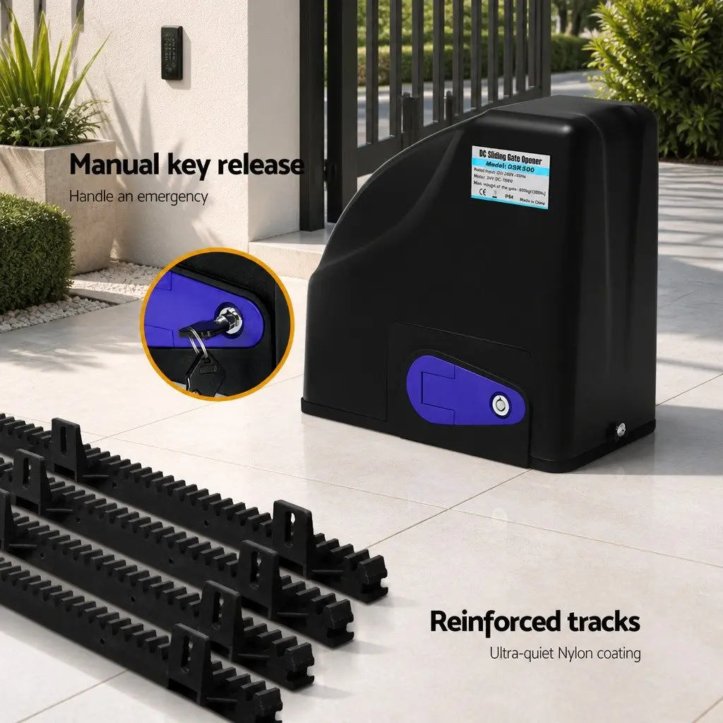 Solar Powered Automatic Sliding Gate Opener 600kg Capacity Remote Control 10W