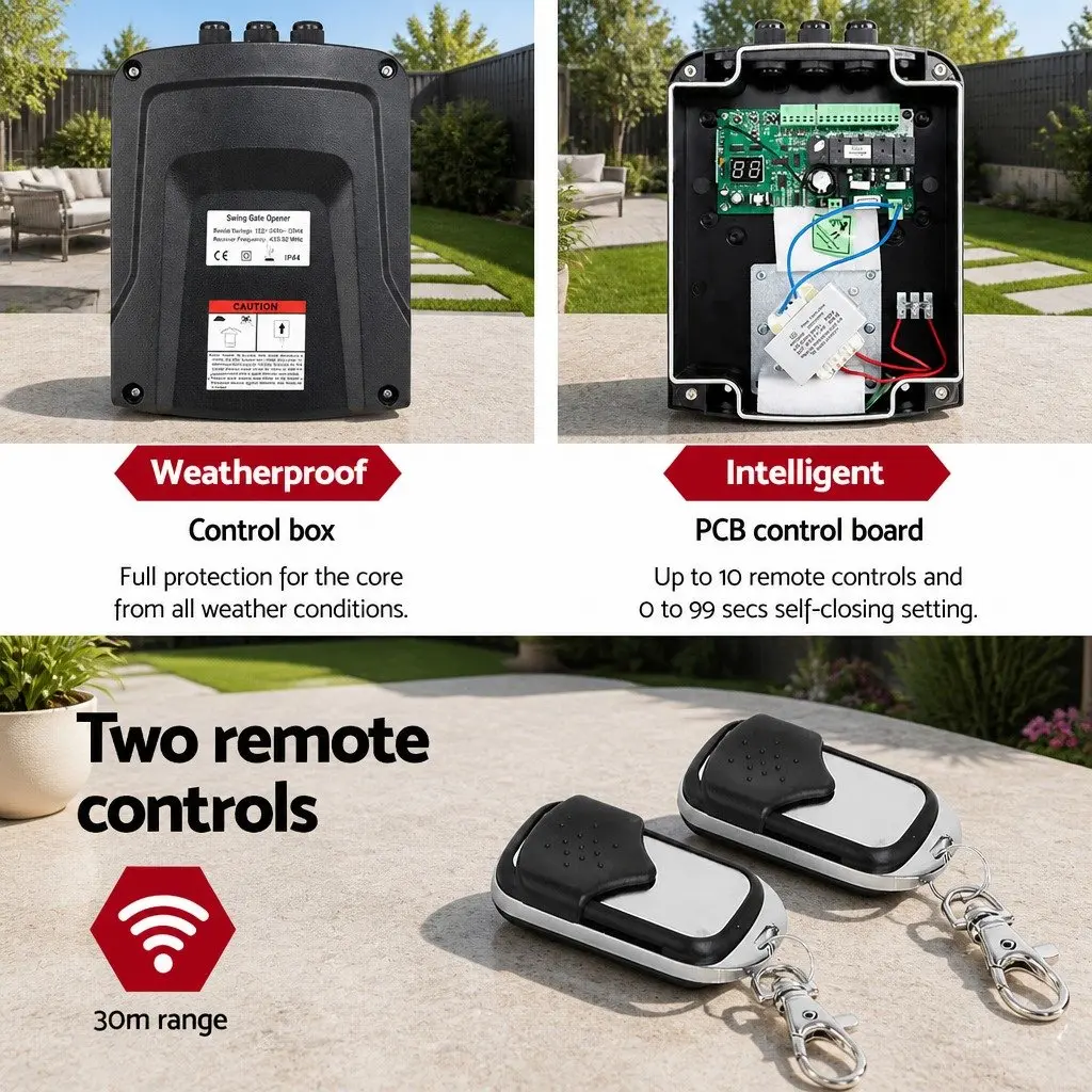 Solar Powered Dual Swing Gate Opener 800kg 20W Panel Remote Control Black
