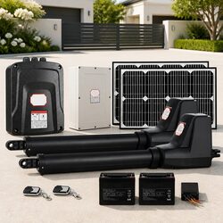 Solar Powered Dual Swing Gate Opener 800kg 40W Panel Remote Control Black