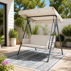 3 Seater Outdoor Swing Chair with Canopy Garden Furniture Patio Bench Beige