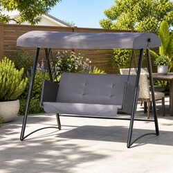 Outdoor Swing Chair 3 Seater Garden Bench Furniture Rattan Canopy Grey Black