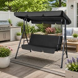 Outdoor Swing Chair 3 Seater Garden Bench Canopy Furniture Black Lounger