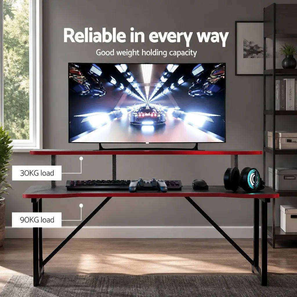 Gaming Desk Two Tier 100CM Black Y-Shaped Legs