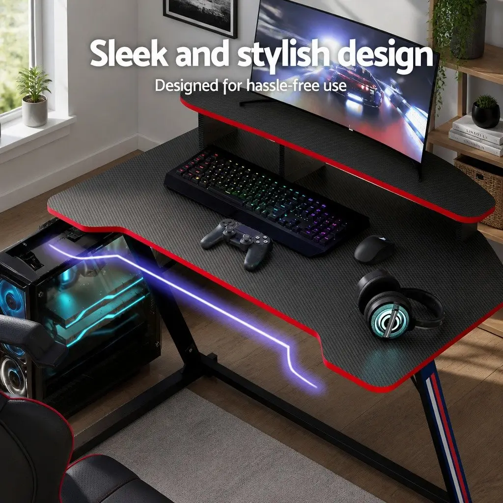 Gaming Desk Two Tier 100CM Black Y-Shaped Legs