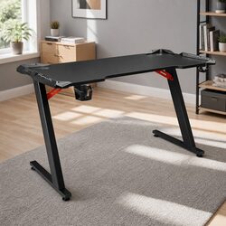 Gaming Desk Computer Desk LED Light 120CM Black Home Office Workstation