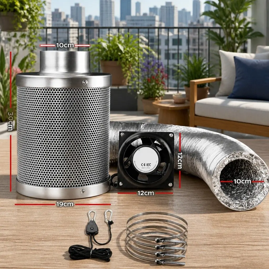 4" Hydroponics Ventilation Kit Fan Carbon Filter Duct Indoor Plant Silver
