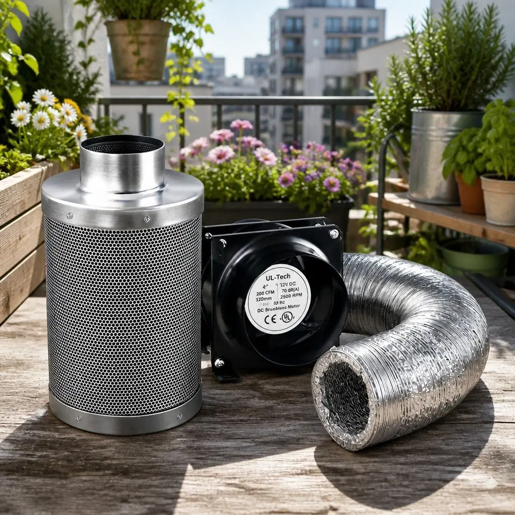 4" Hydroponics Ventilation Kit Fan Carbon Filter Duct Indoor Plant Silver