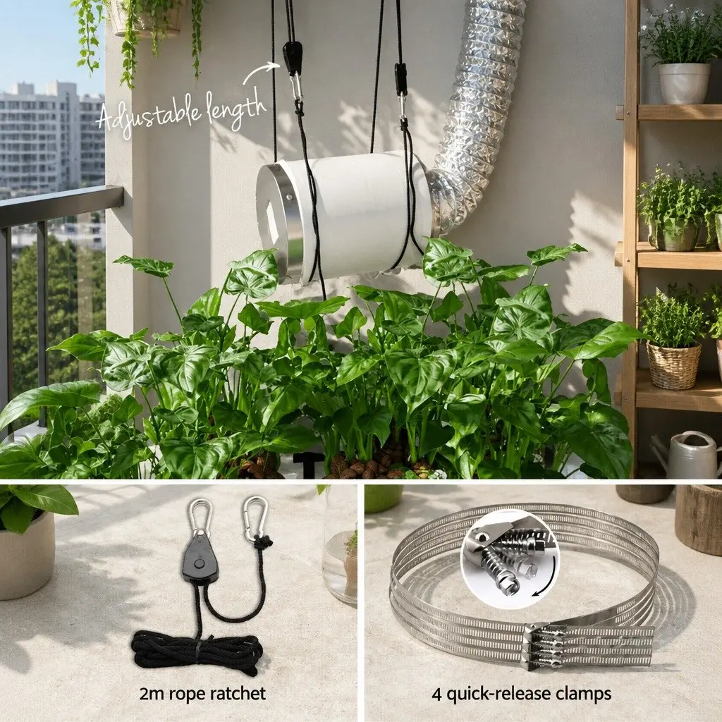 4" Hydroponics Ventilation Kit Fan Carbon Filter Duct Indoor Plant Silver