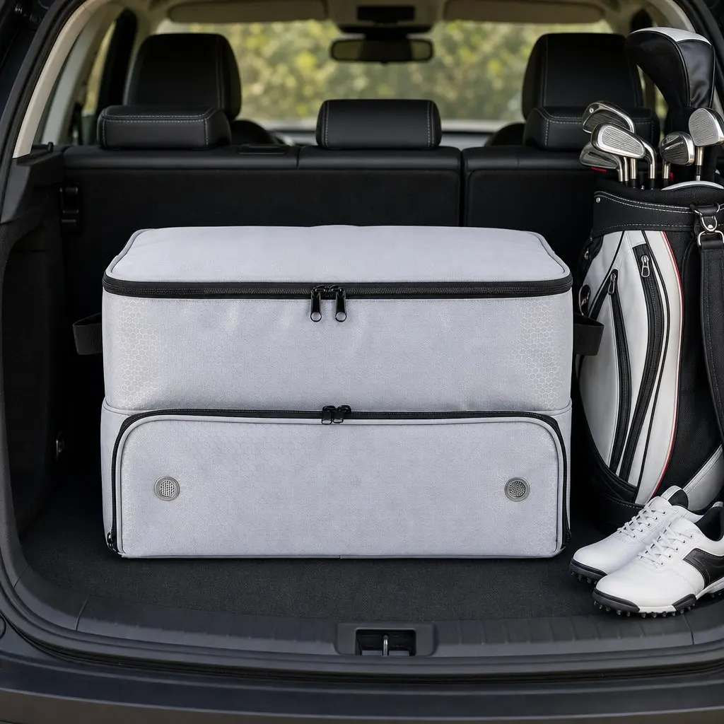 Golf Trunk Organizer 2-Tier Ventilated Shoe Compartment Grey