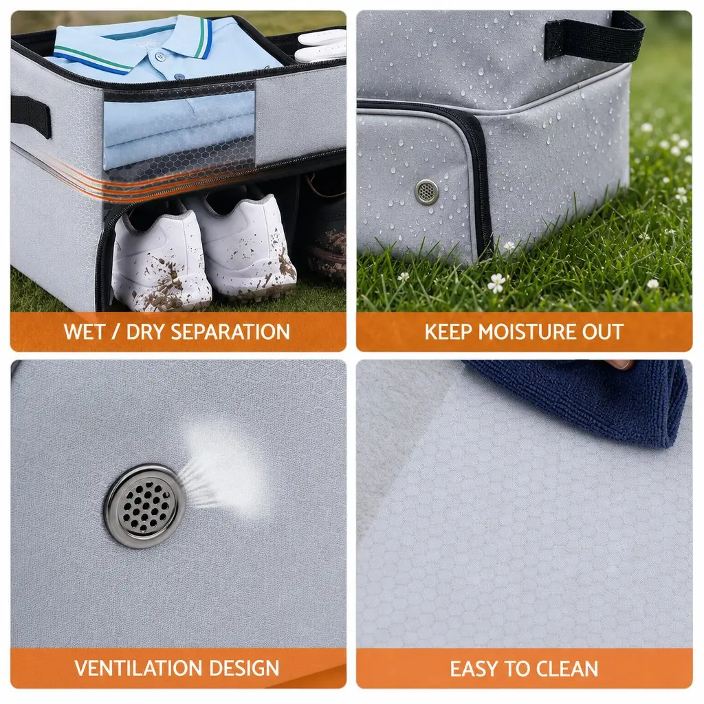Golf Trunk Organizer 2-Tier Ventilated Shoe Compartment Grey