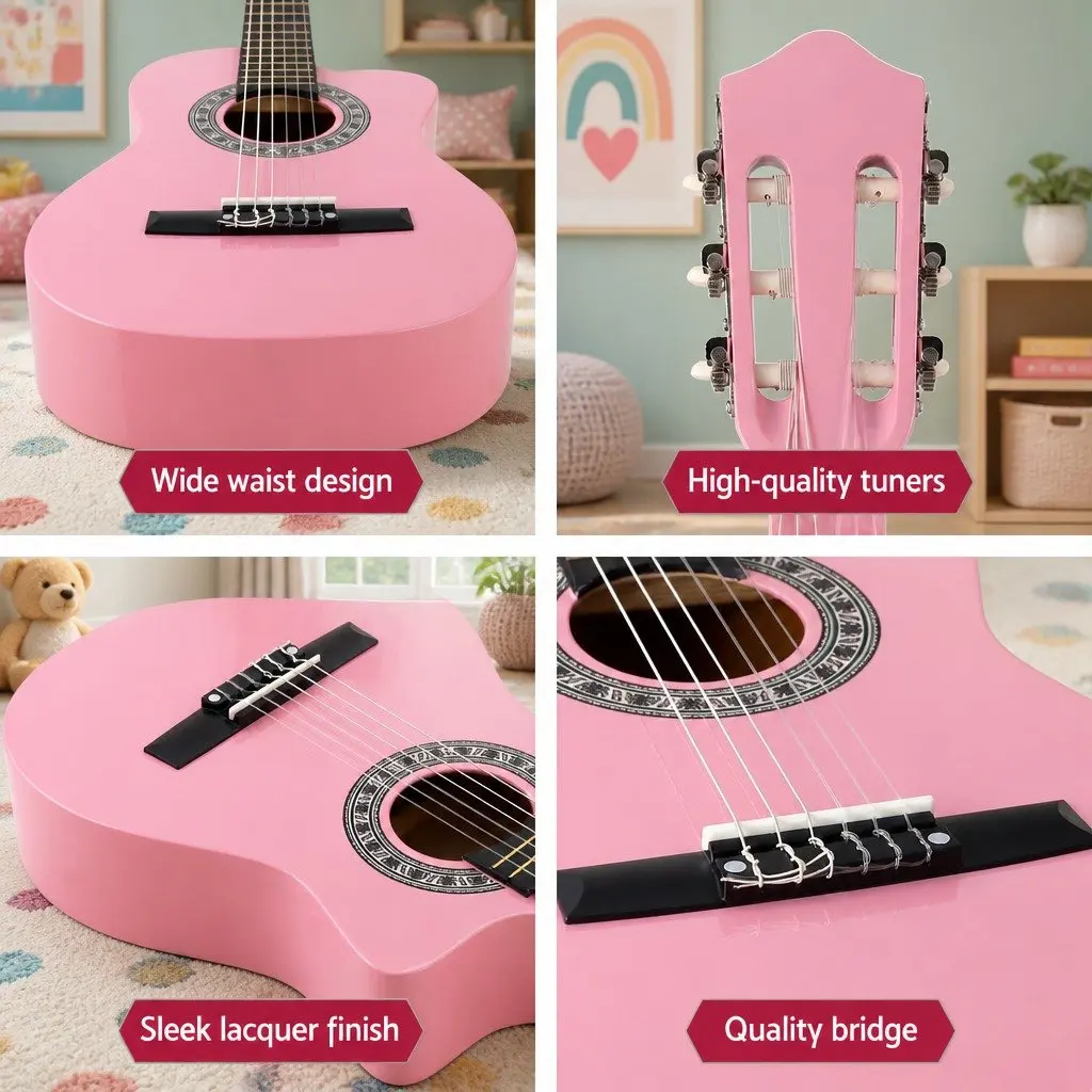 34 Inch Classical Guitar Nylon String Wooden Body Pink