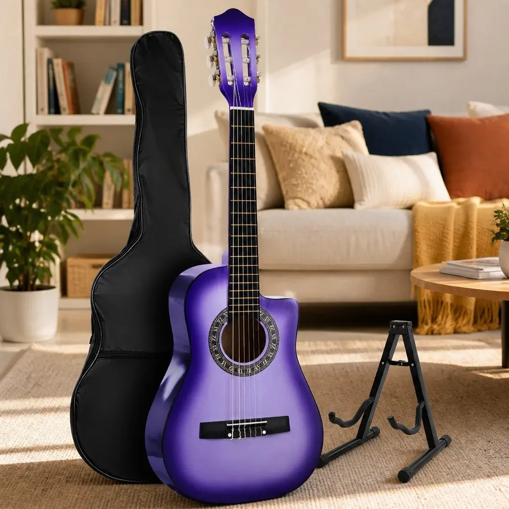 34 Inch Classical Guitar Nylon String Wooden Body Purple for Beginners