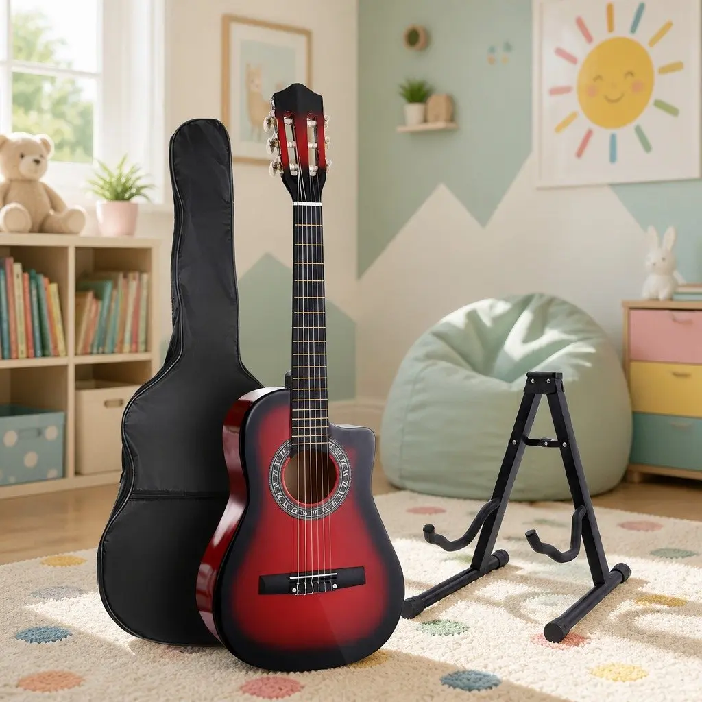 34 Inch Classical Guitar Wooden Body Nylon String Red for Beginners