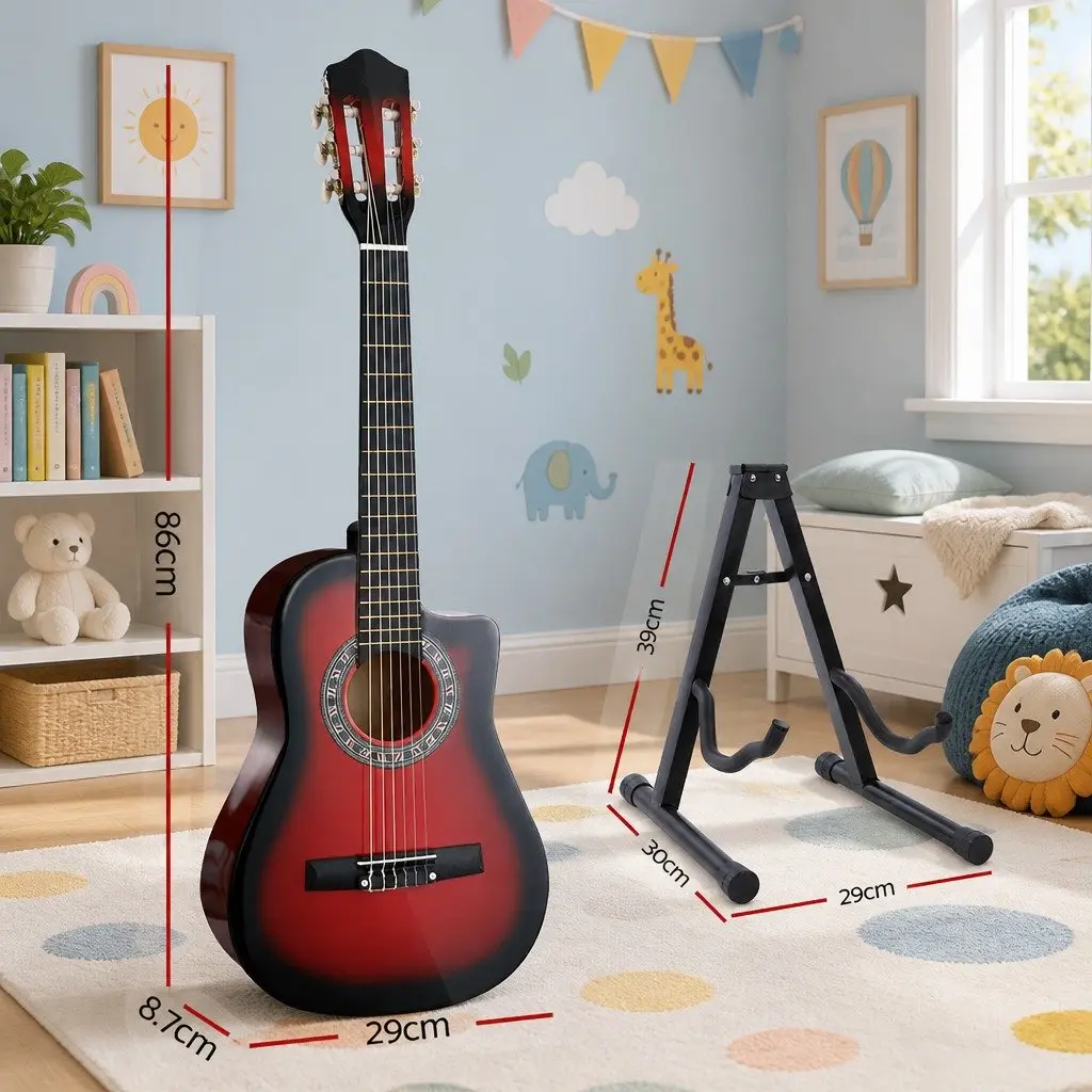 34 Inch Classical Guitar Wooden Body Nylon String Red for Beginners