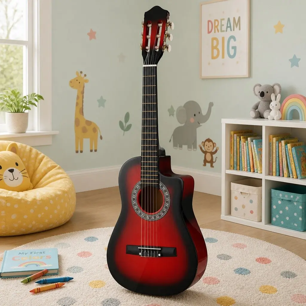 34 Inch Classical Guitar Wooden Body Nylon String Red for Beginners