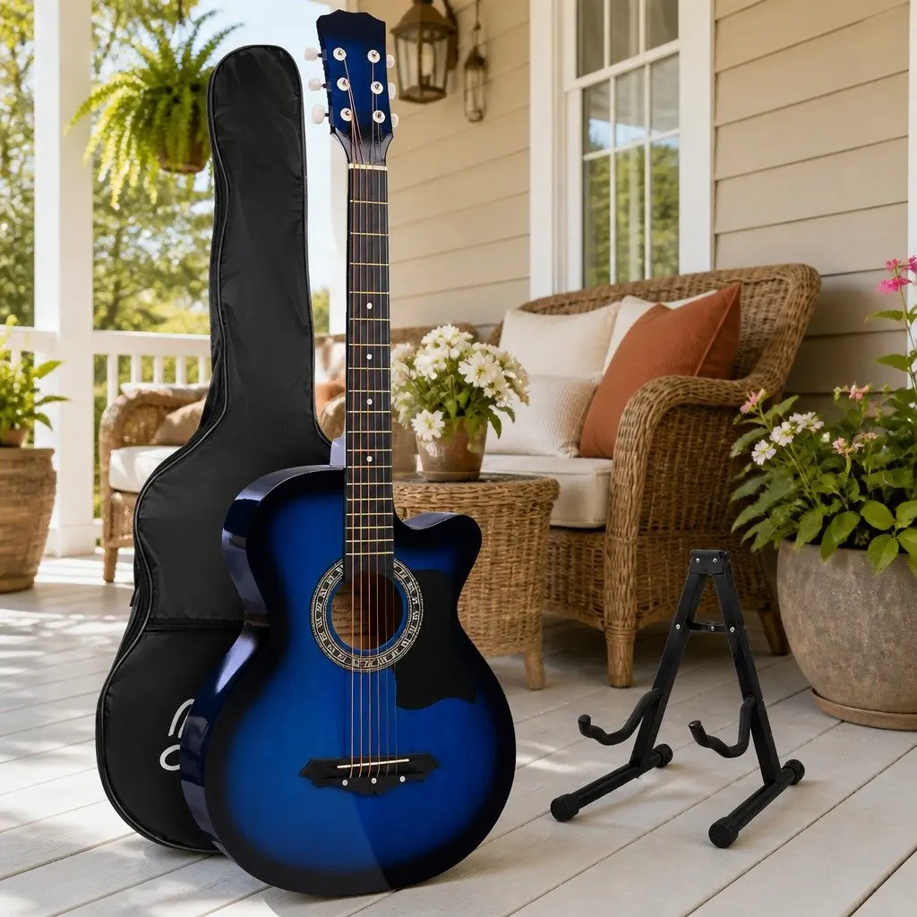 Acoustic Guitar Cutaway Steel String 38 Inch Blue Wooden Body