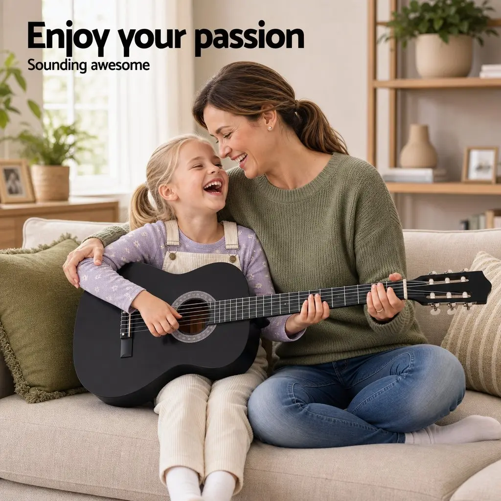 Full Size Acoustic Guitar Classical Cutaway 38 Inch Black Gloss Nylon String