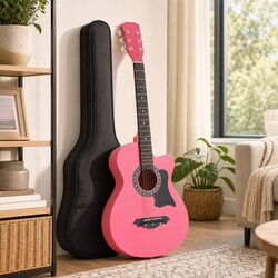 38 Inch Acoustic Guitar Steel String Cutaway Folk Classical Right Handed Pink
