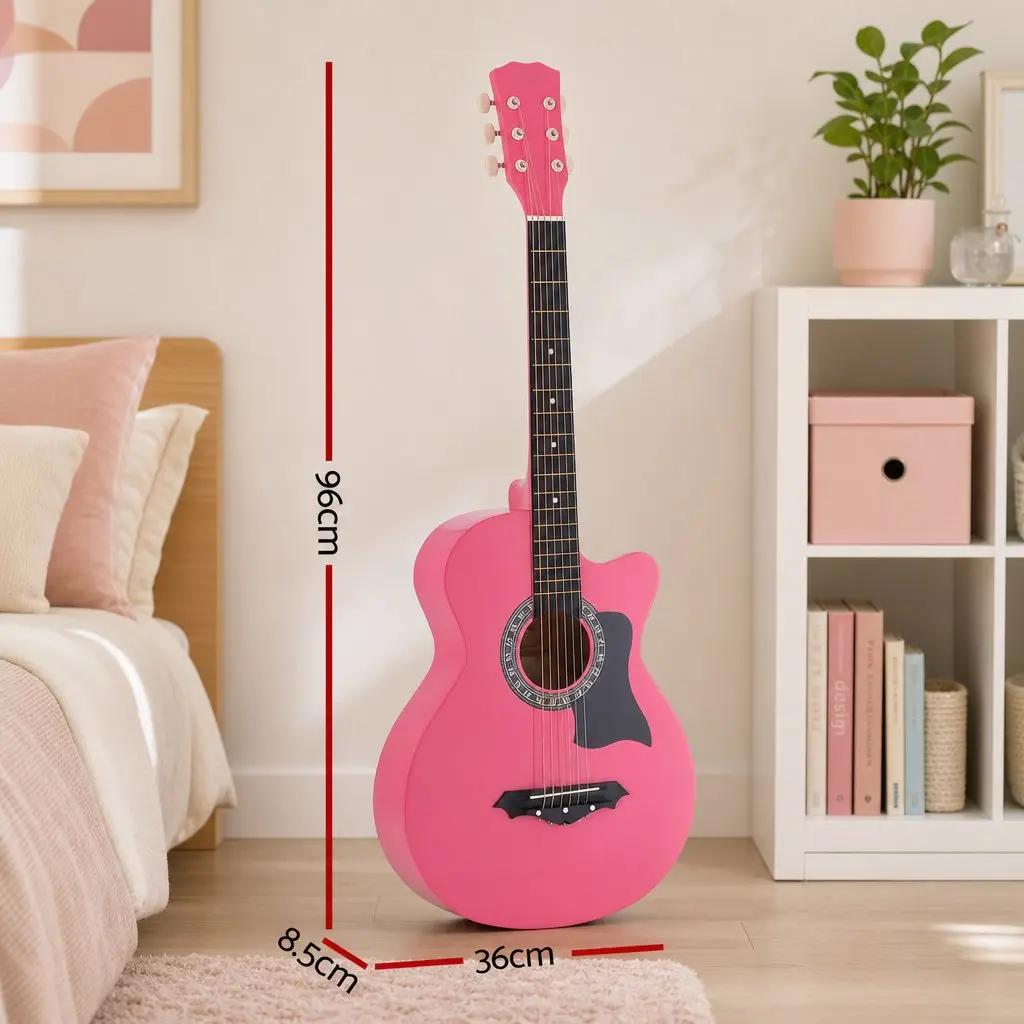 Acoustic Guitar Steel String Cutaway 38 Inch Right Handed Pink